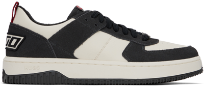 Hugo Boss Low-top Trainers In Faux Leather And Suede In Dark Grey