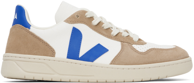 Veja White & Brown V-10 Leather Sneakers