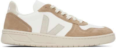 Veja White & Brown V-10 Leather Sneakers In Extra-wht_natural_sa