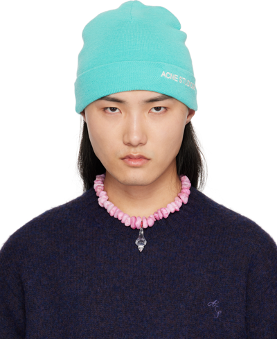 Acne Studios Blue Embroidered Logo Beanie In Aap Turquoise Blue