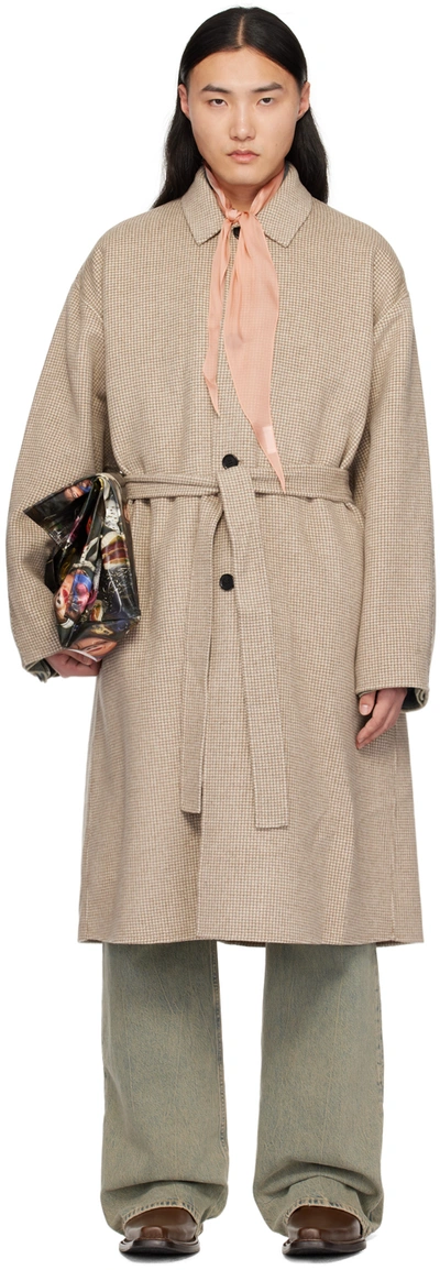 Acne Studios Checked Wool Coat In Mahogany Brown/ Ivory White