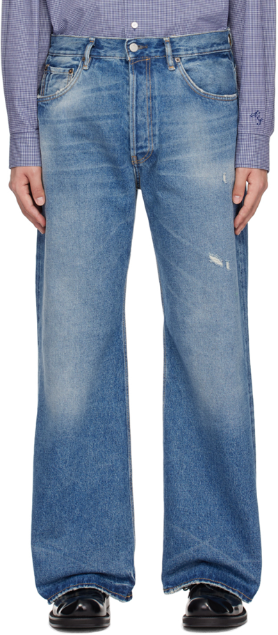 Acne Studios Blue Distressed Jeans In Auz Mid Blue