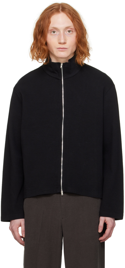 Our Legacy Shrunken Ribbed Cotton-jersey Track Top In Black