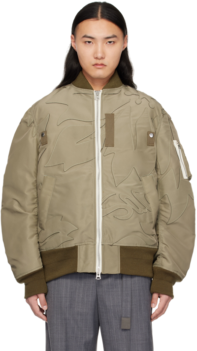 Sacai Khaki Patch Bomber Jacket In Green