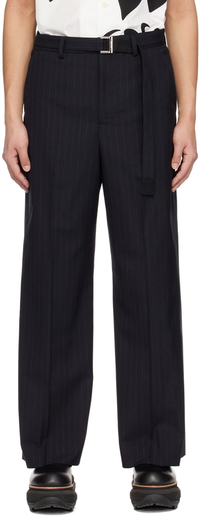 Sacai Navy Striped Trousers In Blue