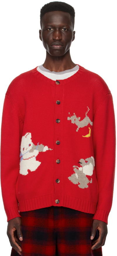 Bode Novelty Prose Wool Cardigan In Red