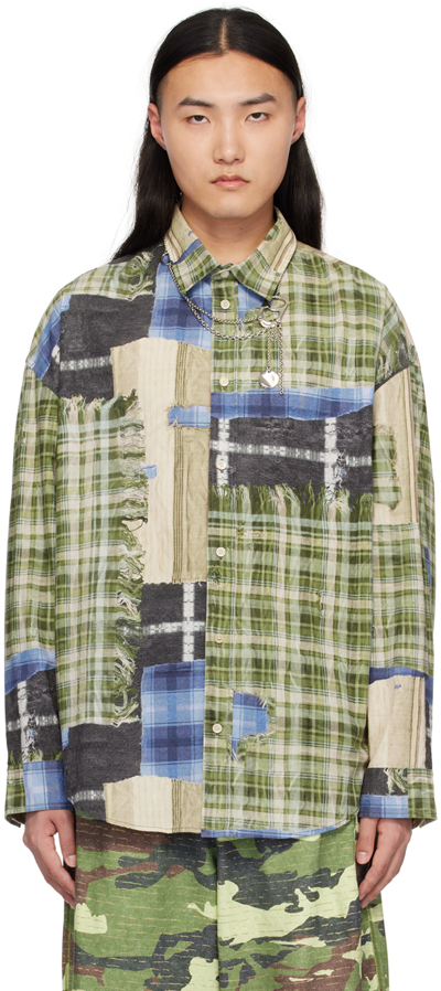 Acne Studios Green Print Shirt In Bhm Green Multi