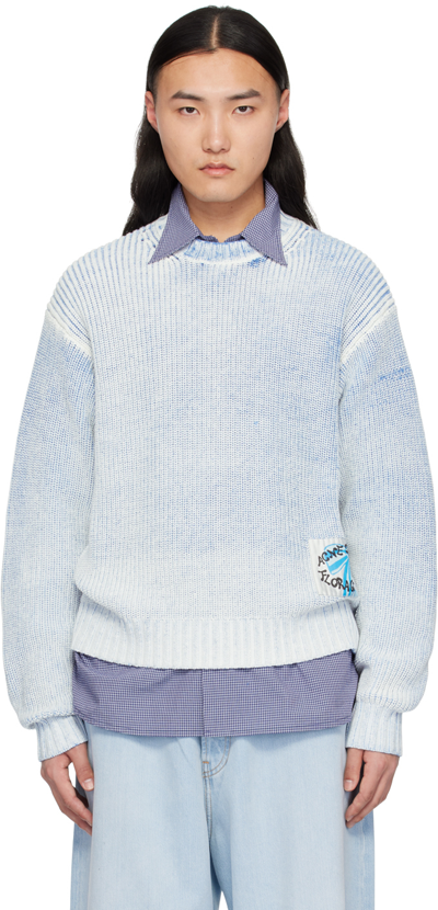 Acne Studios Blue Patch Sweater In Dnu Old Blue/white