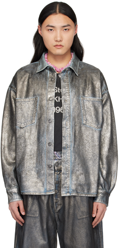 Acne Studios Santo Lunar Coated-denim Shirt In Blue