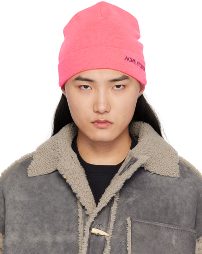 Acne Studios Pink Embroidered Logo Beanie In Bp1 Fluo Pink