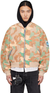 Acne Studios Beige Camouflage Print Bomber Jacket For Men In Ah8 Orange/green