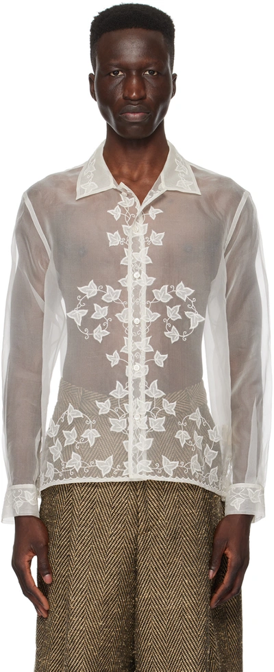 Bode White Ivy Appliqué Shirt In Cream