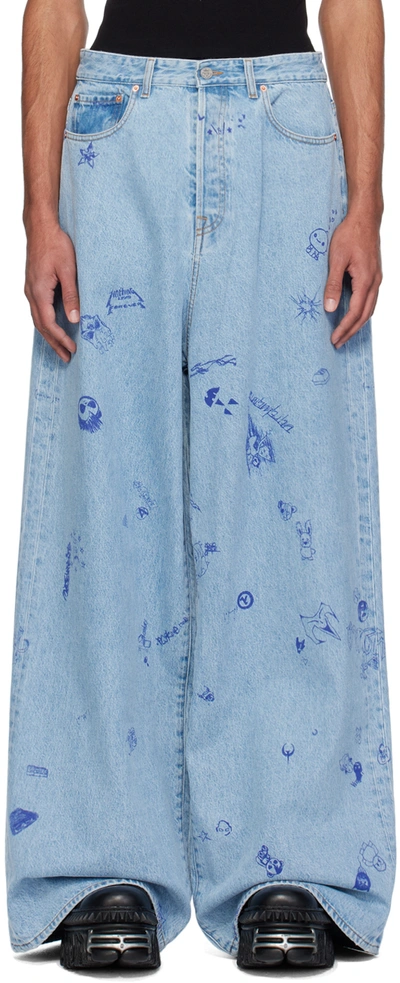 Vetements Blue Scribbled Big Shape Jeans