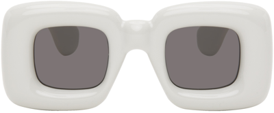 Loewe White Inflated Rectangular Sunglasses In Grey/other/smoke