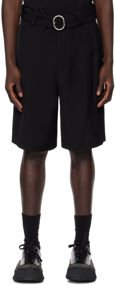 Jil Sander Black Creased Shorts In 001 Black