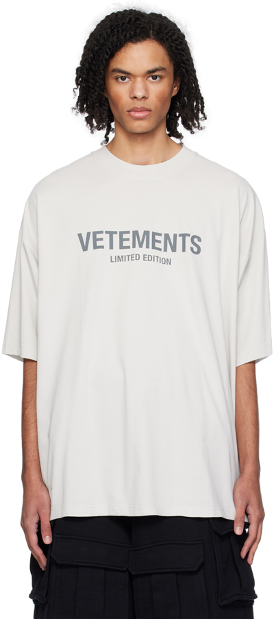 Vetements Gray 'limited Edition' T-shirt In Oyster Mushroom