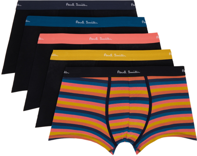 Paul Smith Five-pack Multicolor 'artist Stripe' Boxers In 79 Blacks