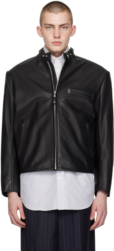 Doublet Black Chain Handle Leather Jacket