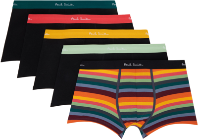 Paul Smith Five-pack Multicolor 'artist Stripe' Boxers In 79 Blacks