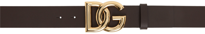 Dolce & Gabbana Brown Lux Leather 'dg' Logo Belt In Moro/oro