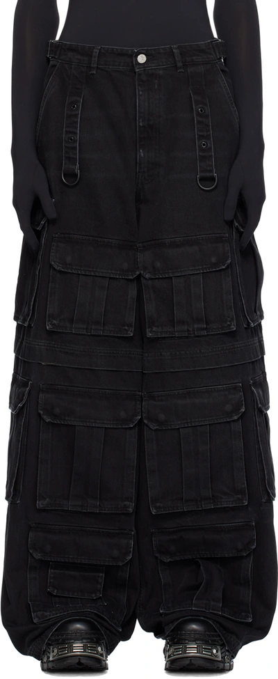 Vetements Convertible Wide-leg Cotton-twill Cargo Trousers In Black