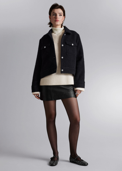 Other Stories Buttoned Bouclé Jacket In Black