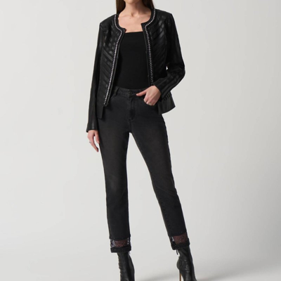 Joseph Ribkoff Faux-leather And Mesh Jacket In Black