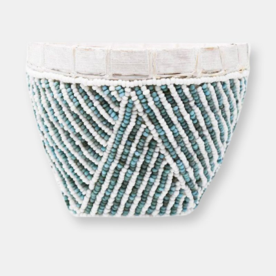 Poppy & Sage Bamboo Beaded Trinket Basket In Blue
