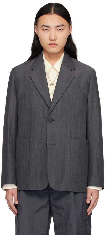 Solid Homme Gray Crinkled Blazer In 405g Grey