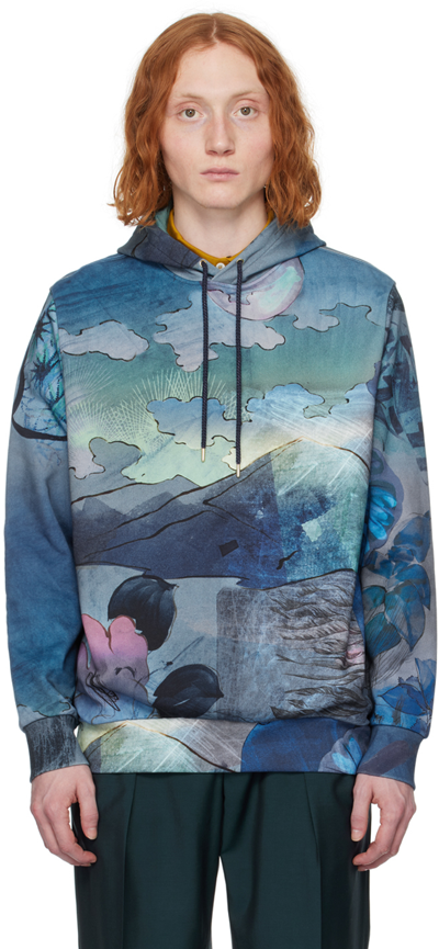 Paul Smith Graphic-print Cotton Hoodie In 47 Blues