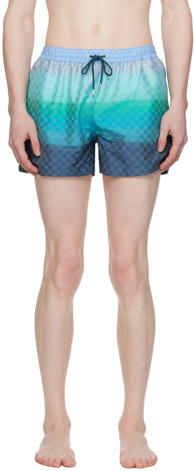 Paul Smith Gradient Check-jacquard Swim Shorts In 47 Blues