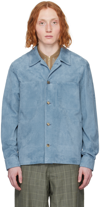 PAUL SMITH BLUE BUTTON UP LEATHER SHIRT