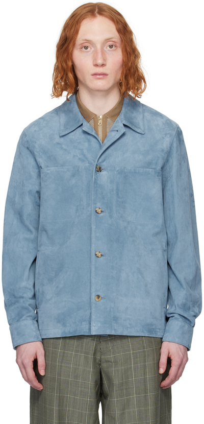 Paul Smith Blue Button Up Leather Shirt In 40b Blues