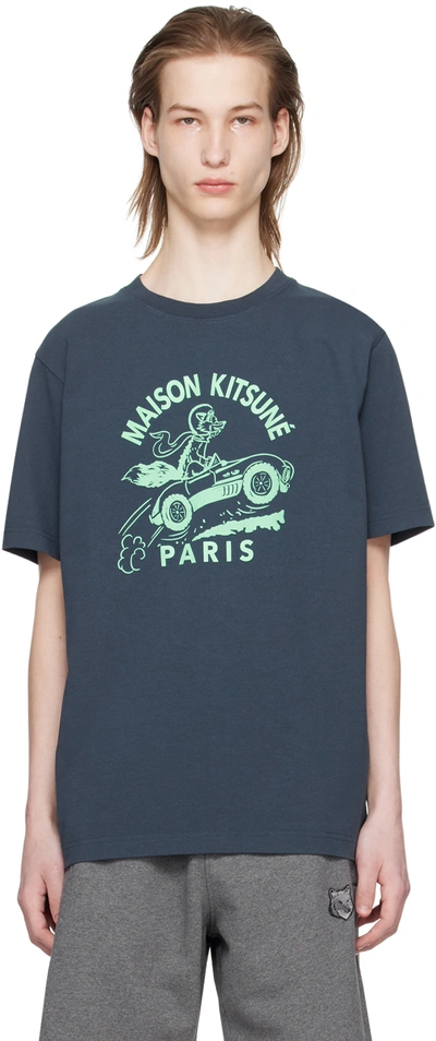 Maison Kitsuné Racing Fox Logo T-shirt In Ink_blue