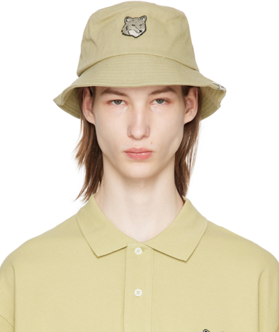 Maison Kitsuné Beige Bold Fox Head Bucket Hat In Green