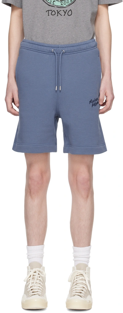 Maison Kitsuné Blue Handwriting Shorts In P433 Storm Blue