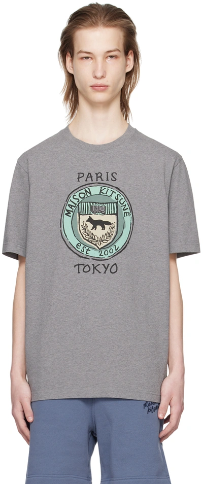 Maison Kitsuné Gray City Coins T-shirt In Grey