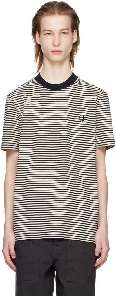 Fred Perry Off-white & Black Stripe T-shirt In V54