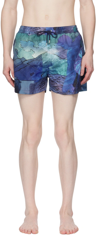 Paul Smith Narcissus-print Swim Shorts In Marine Blue