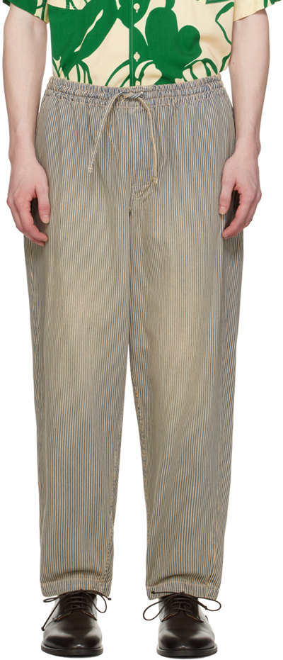Ymc You Must Create Alva Striped Tapered Trousers In 40-navy-brown