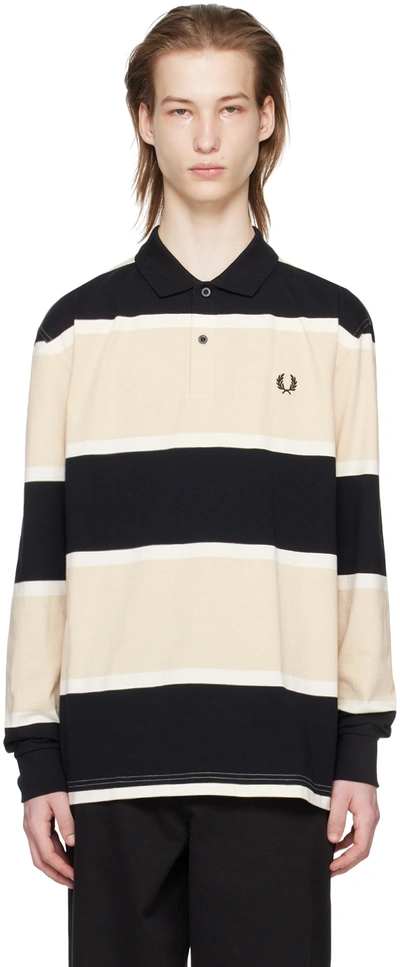Fred Perry Black & Beige Striped Polo In 691