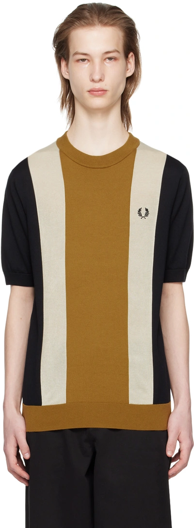 Fred Perry Black & Tan Striped T-shirt In Rigato