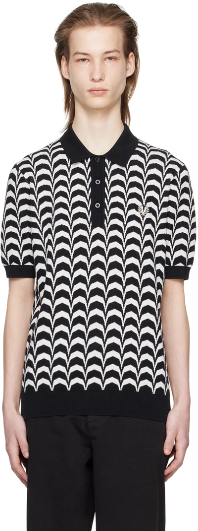 Fred Perry Black & White Jacquard Polo In 102