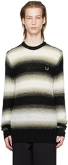FRED PERRY BLACK & OFF-WHITE STRIPED SWEATER