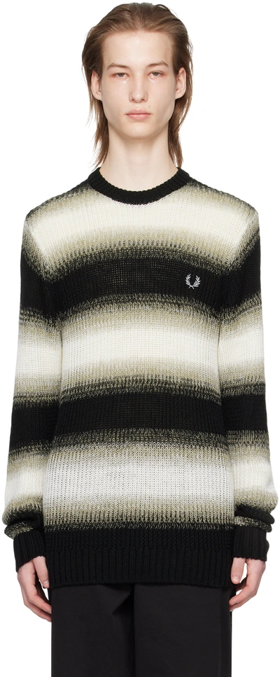 Fred Perry Black & Off-white Striped Sweater In 102