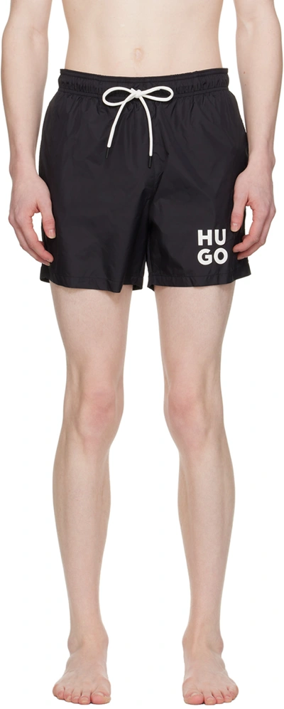 Hugo Black Printed Swim Shorts In 001-black