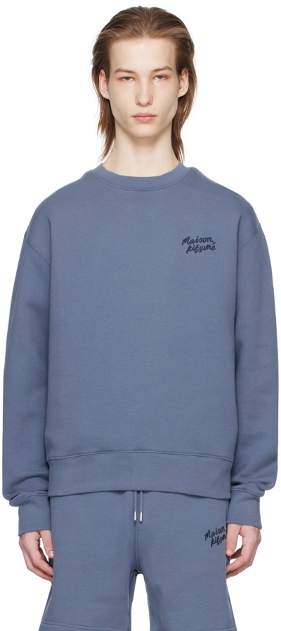Maison Kitsuné Blue Handwriting Sweatshirt In P433 Storm Blue