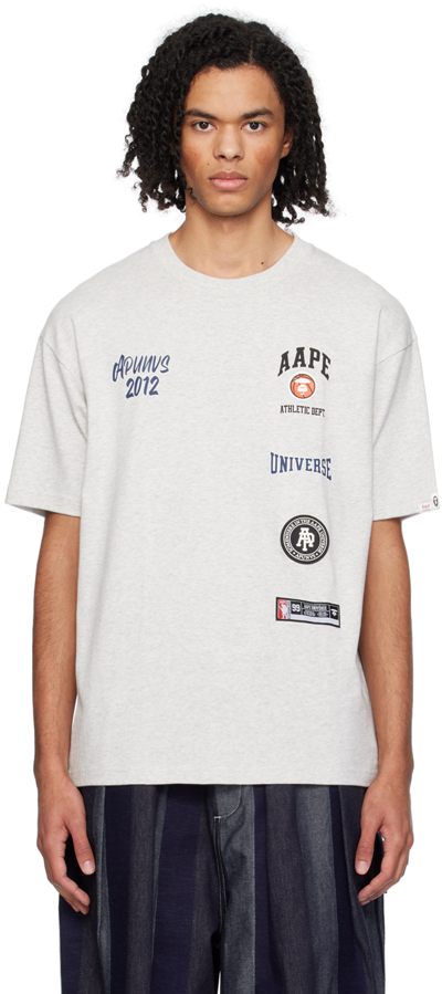 Aape By A Bathing Ape Gray Printed T-shirt In Wh2 Heather White