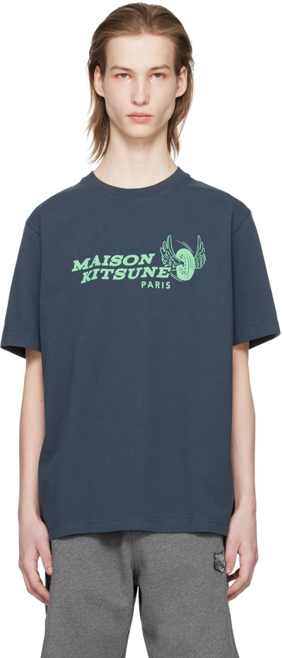 Maison Kitsuné Navy Racing Wheels T-shirt In P476 Ink Blue