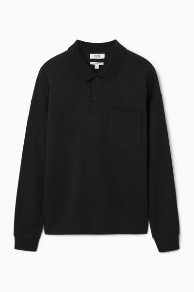 Cos Knitted Wool Polo Shirt In Black
